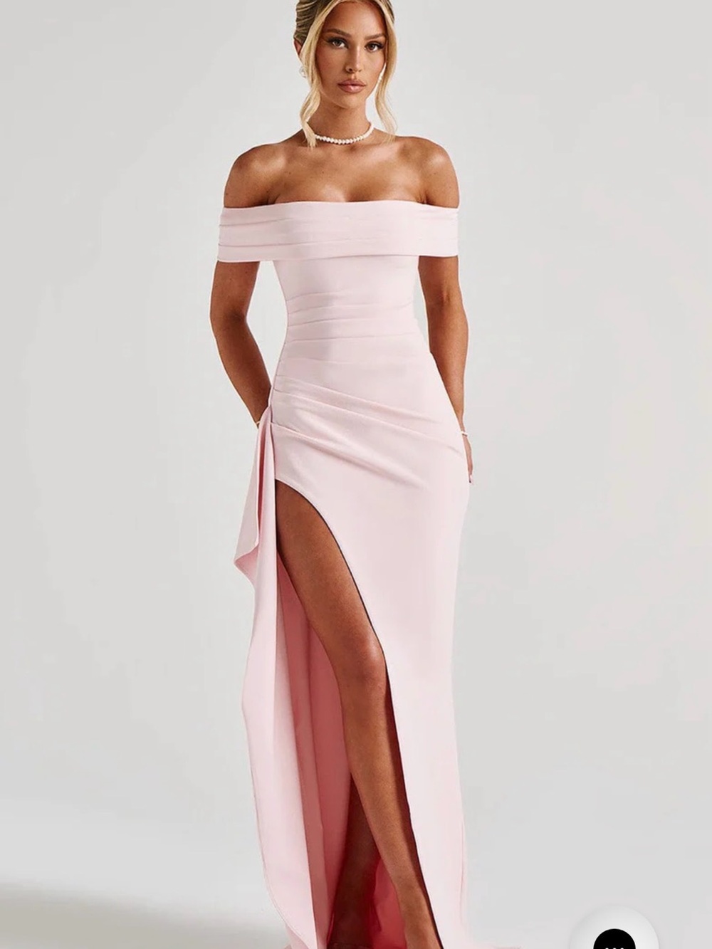 Babyboo Off-the-Shoulder Light Pink Maxi Dress with Side Slit